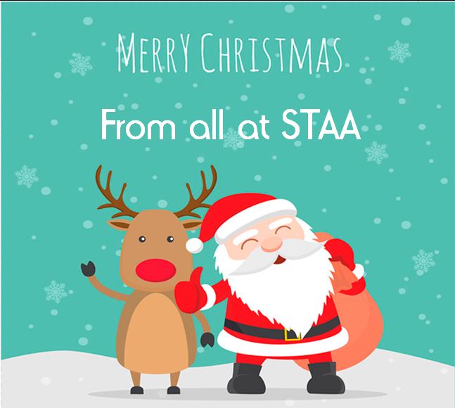 festive volunteering cartoon graphic of Rudolph and Santa