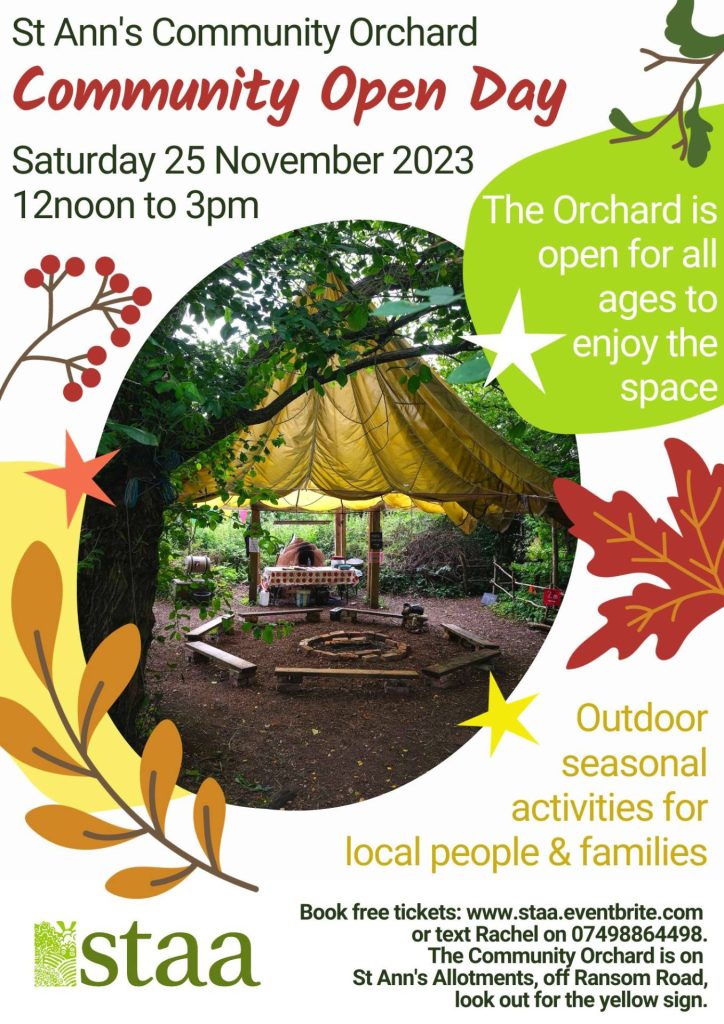 St Ann's Community Orchard Community Open Day! Saturday 25th November, 12 - 3pm.
